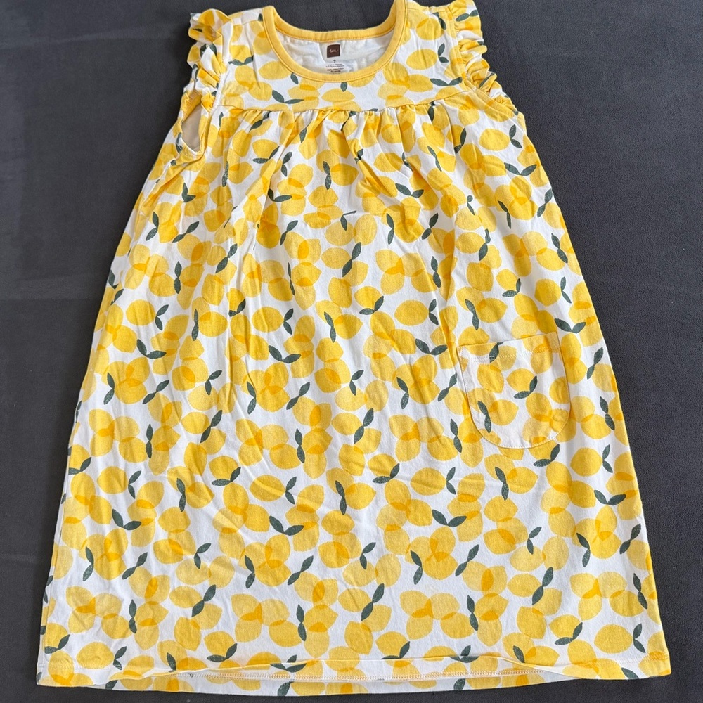 Tea Collection Yellow and White Lemon Print Dress